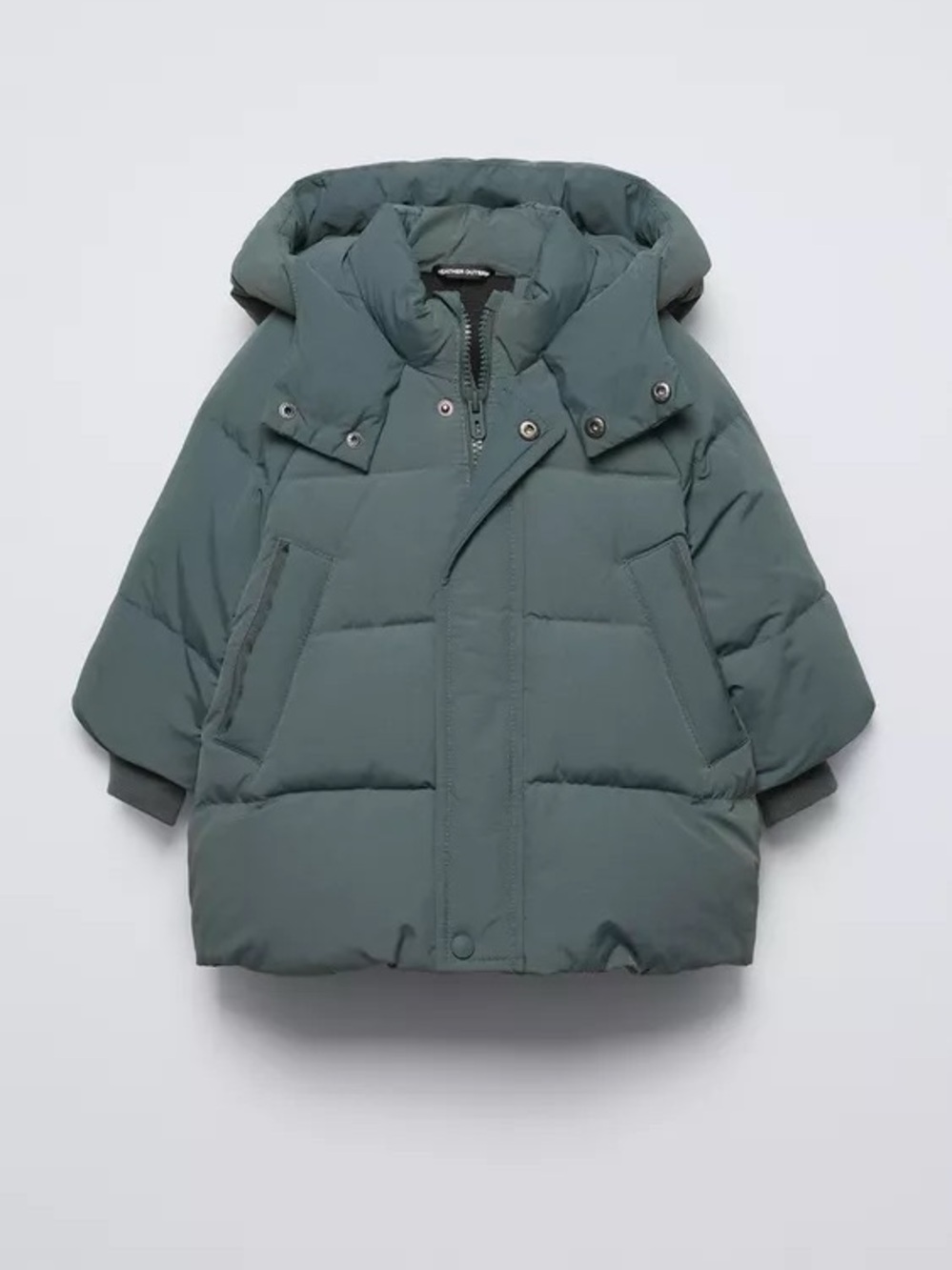 dark green Zara hooded water repellent puffer coat unisex hooded jacket winter